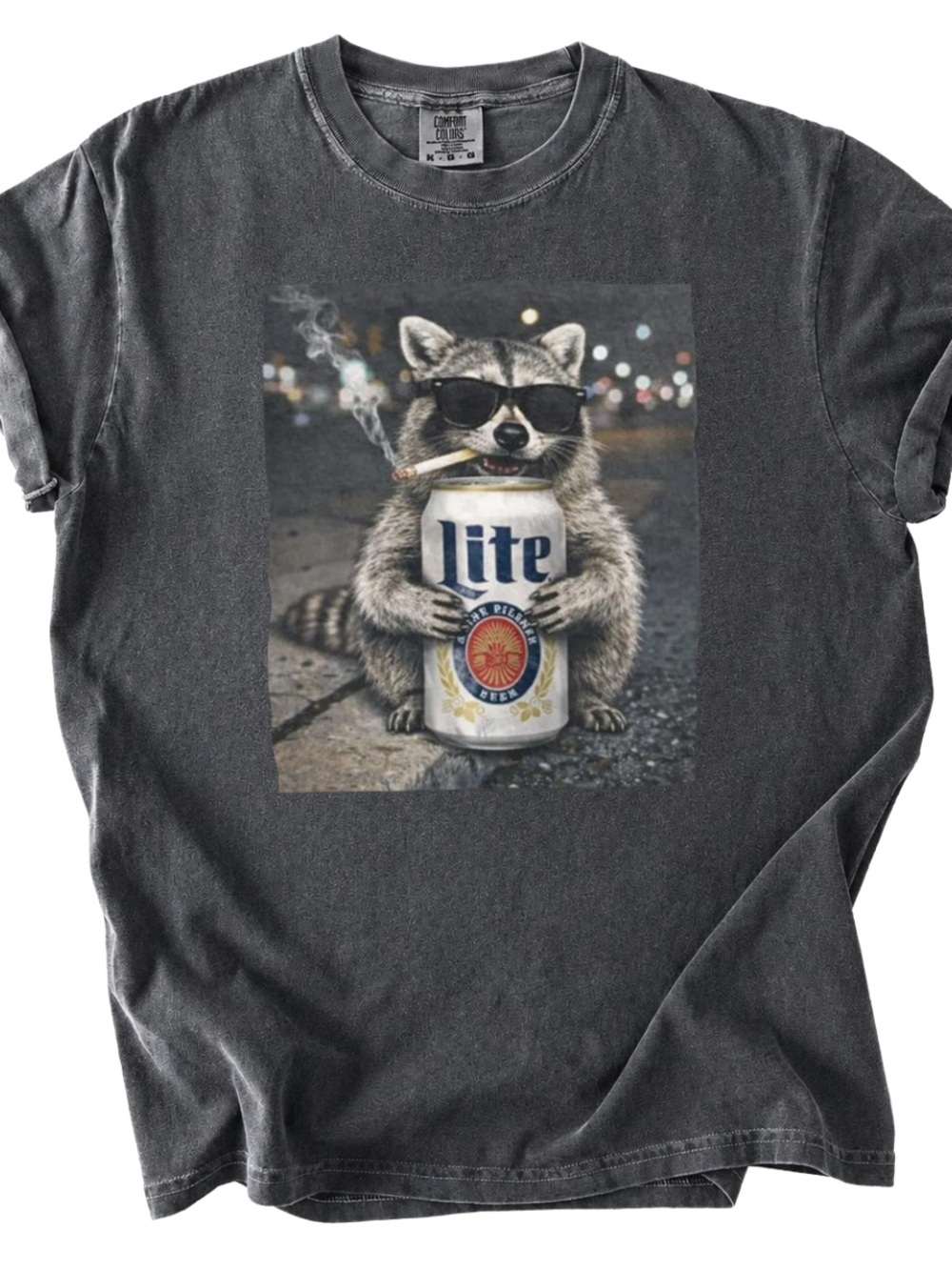 Men's Short Sleeve Graphic Tee in Pepper with Raccoon Print
